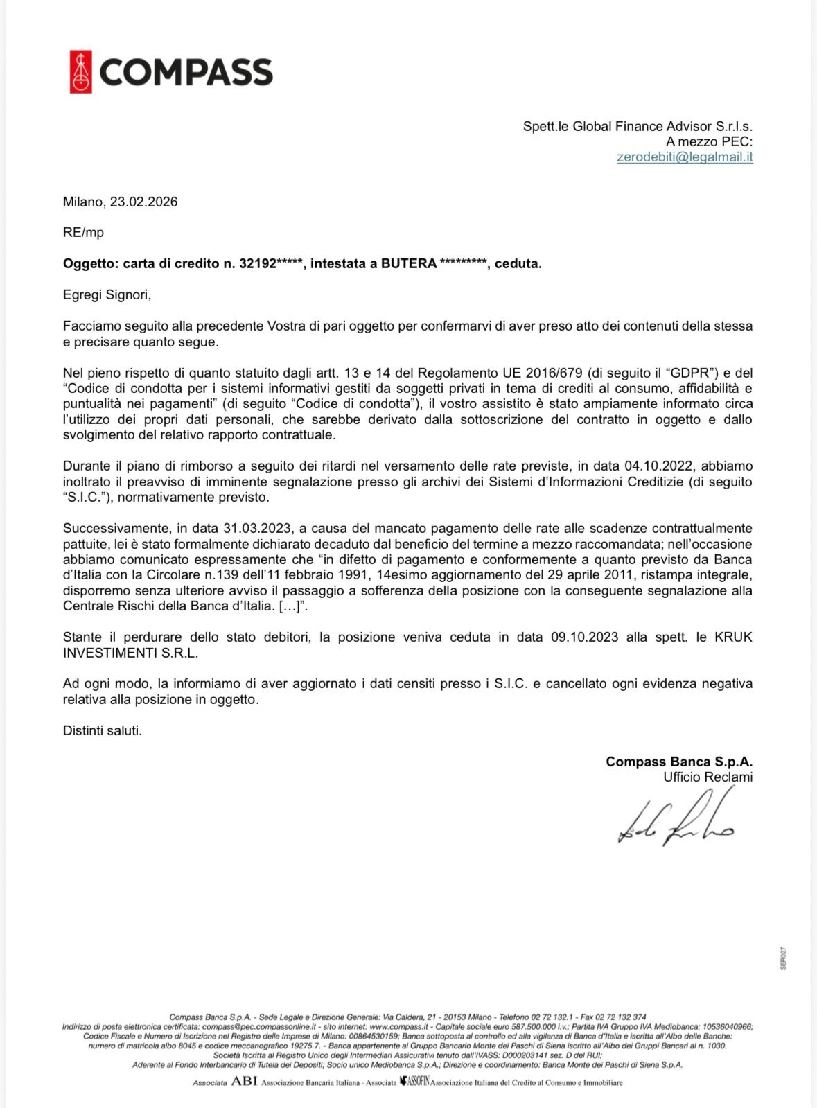 Risultato Riabilitazione SIC