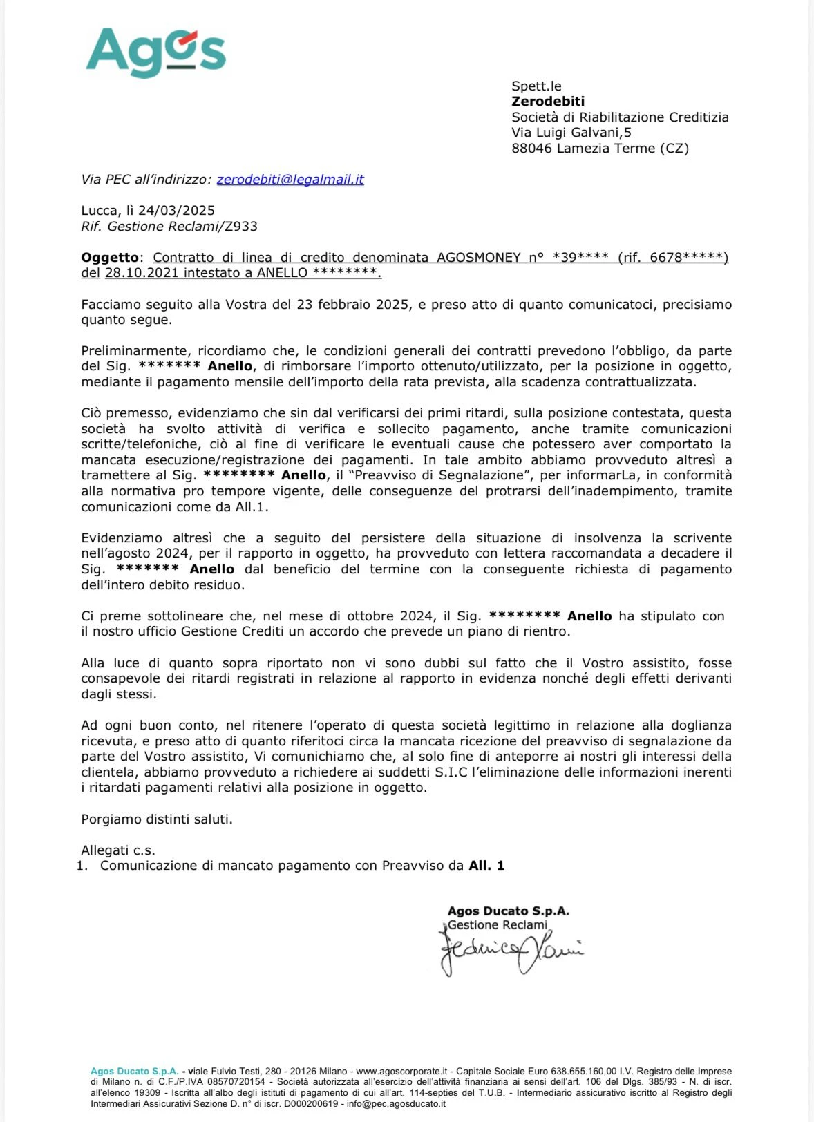 Risultato Riabilitazione SIC