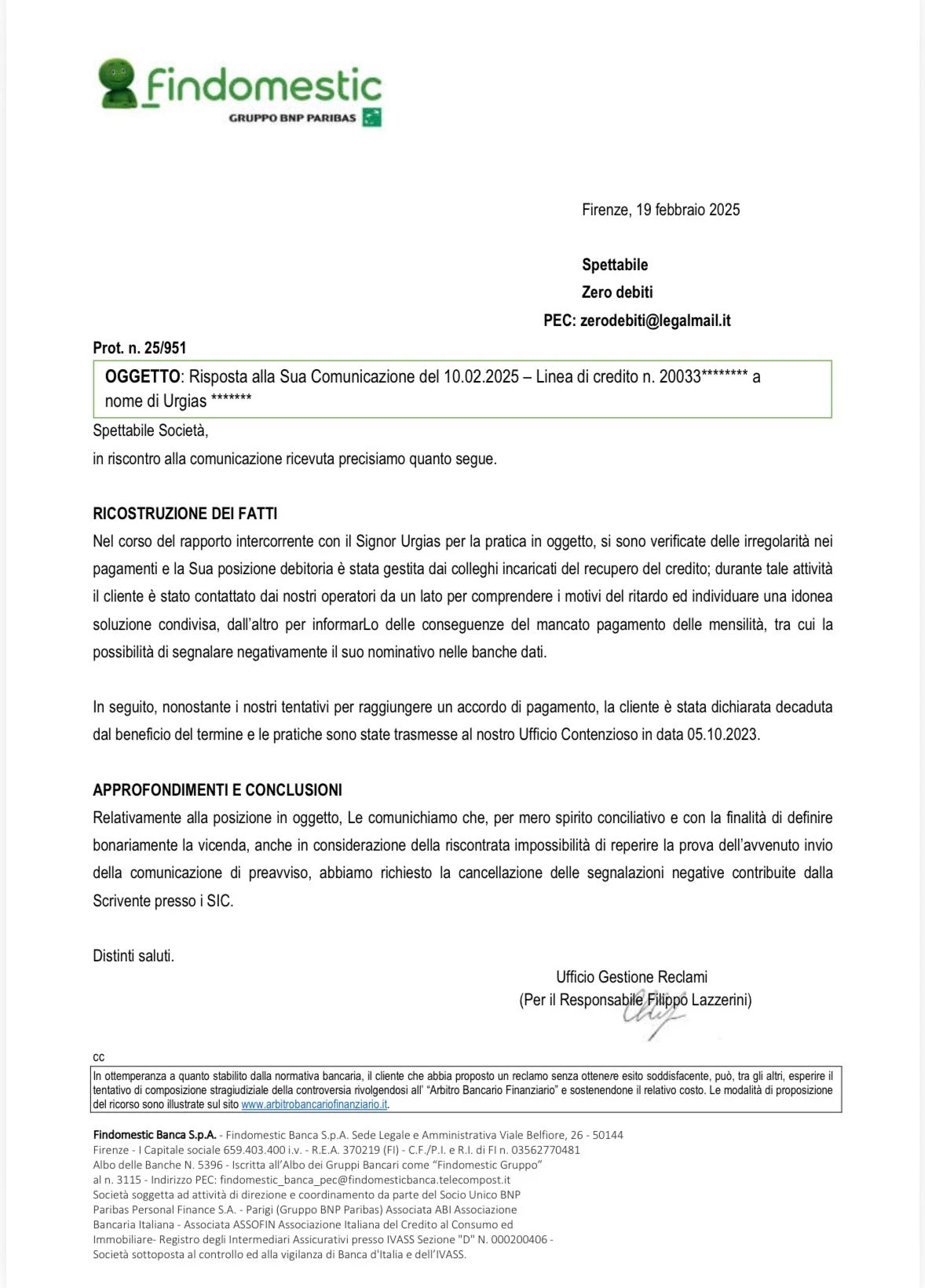 Risultato Riabilitazione SIC