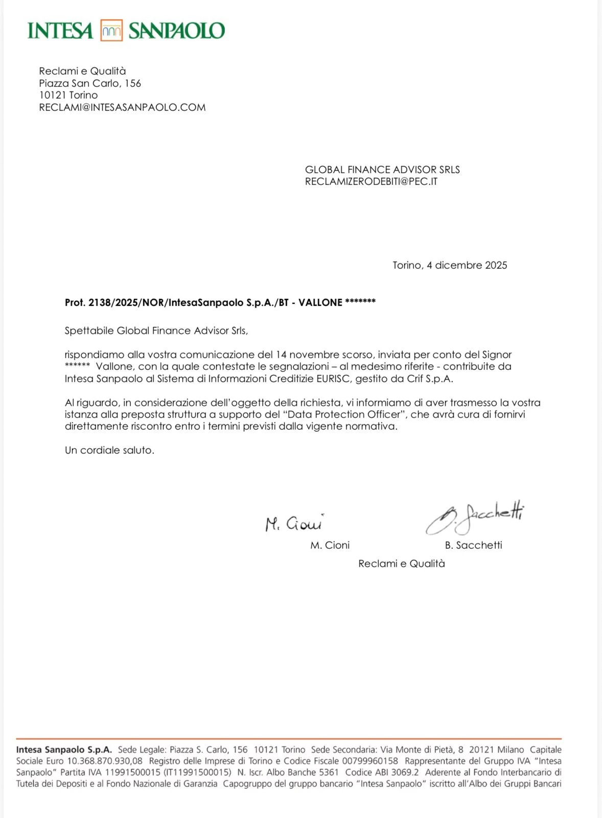 Risultato Riabilitazione SIC