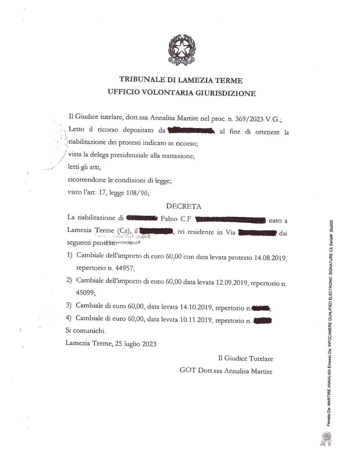 Risultato Riabilitazione Protesti