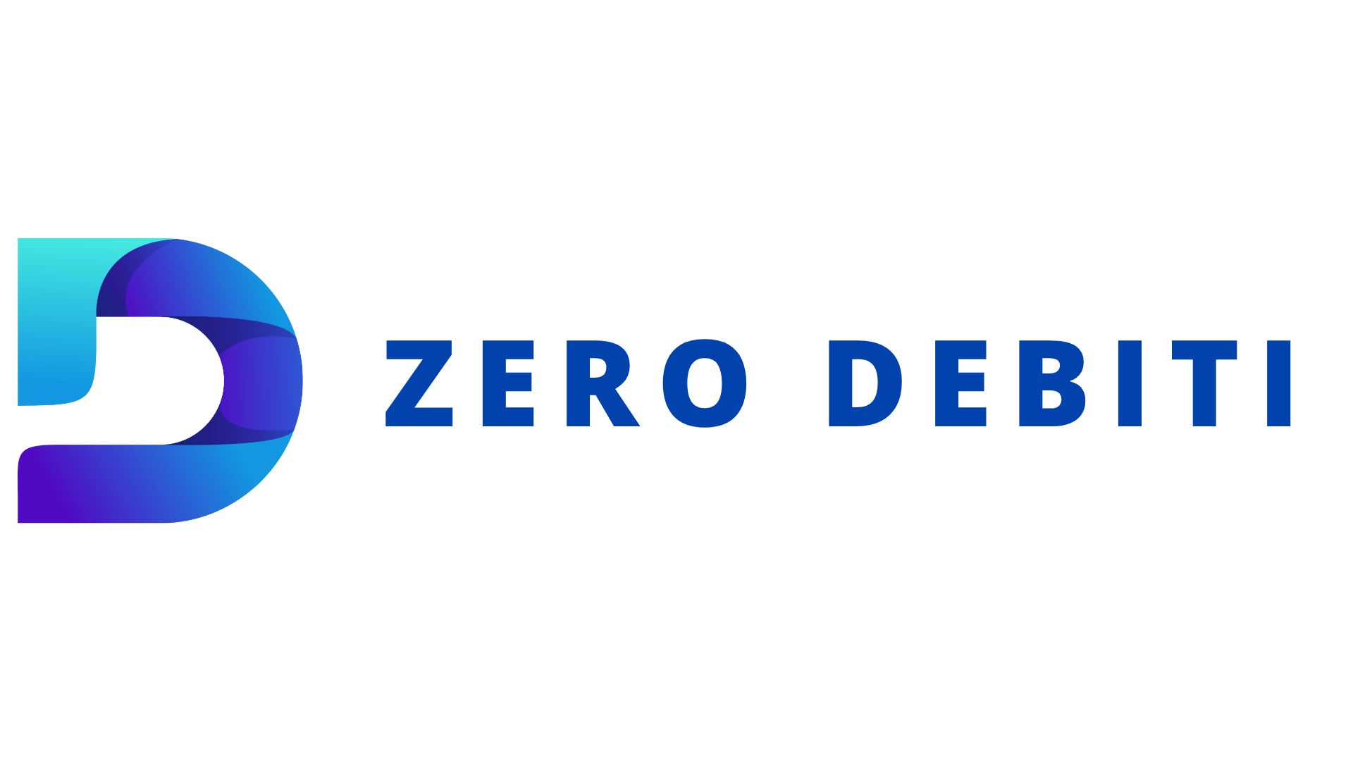 Logo astratto con forme curve blu e viola su sfondo nero, con foro centrale.